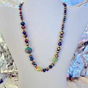 Handcrafted Purple Iridescent beaded Necklace